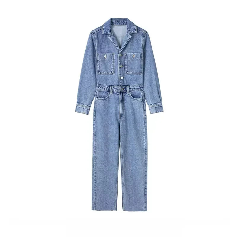 Denim Jumpsuit for Women Overalls Woman Jean Overalls Long Sleeve ElegSPECIFICATIONSBrand Name: NoEnName_NullStyle: StreetwearAge: MIDDLE AGEOrigin: Mainland ChinaCN: GuangdongSeason: Spring/SummerMaterial: POLYESTERDecoration: noneFabDMEwomenstorenull