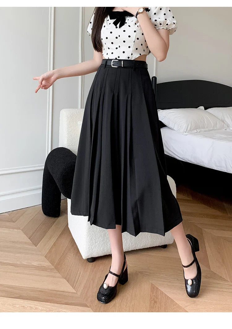 High Waist Midi Pleated Skirts Women's Fashion A-line Casual Suit SkirSPECIFICATIONSBrand Name: YUAZHOQIMaterial: POLYESTERStyle: CasualElasticity: Non StrechOrigin: Mainland ChinaCN: GuangdongSeason: Spring/SummerFabric Type: BroadcloDMEwomenstorenull