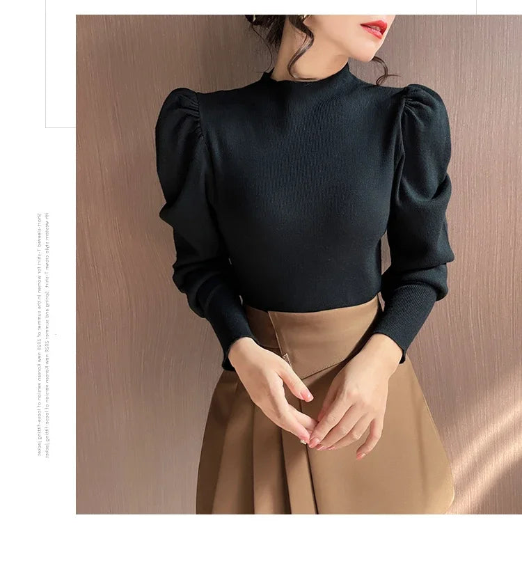 Sweater Turtleneck Slim Fit Basic Pullovers Fashion Korean Knit Tops PSPECIFICATIONSBrand Name: zjaissClothing Length: regularMaterial: POLYESTERMaterial: COTTONDecoration: noneCollar: Mock NeckElasticity: High StrecthSleeve Style: pufDMEwomenstorenull