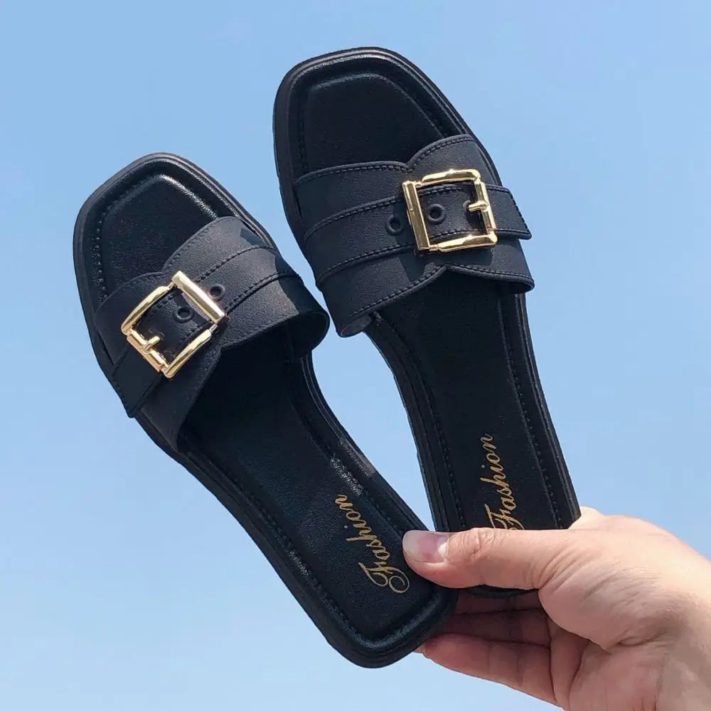 Slippers- Buckle Outer Slippers Wear with Belt Anti Slip Platform