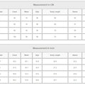 Size chart for women's two-piece suits with measurements in centimeters and inches.