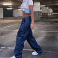 Cargo Pants- High Waist Multi Pocket Cargo Jeans Fashion Loose Denim