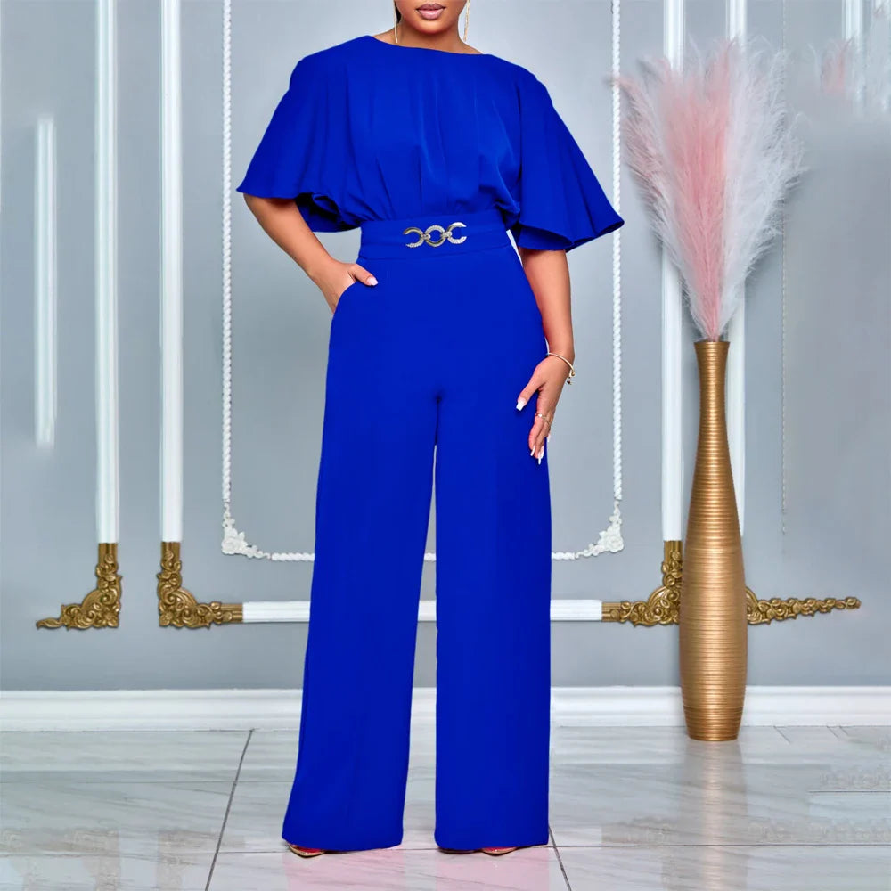 Jumpsuits Women Elegant Luxury O Neck Short Sleeve Belt Waisted StraigSPECIFICATIONSBrand Name: NoEnName_NullStyle: Office LadyAge: MIDDLE AGEOrigin: Mainland ChinaCN: GuangdongSeason: All seasonMaterial: POLYESTERDecoration: sashesFabDMEwomenstorenull