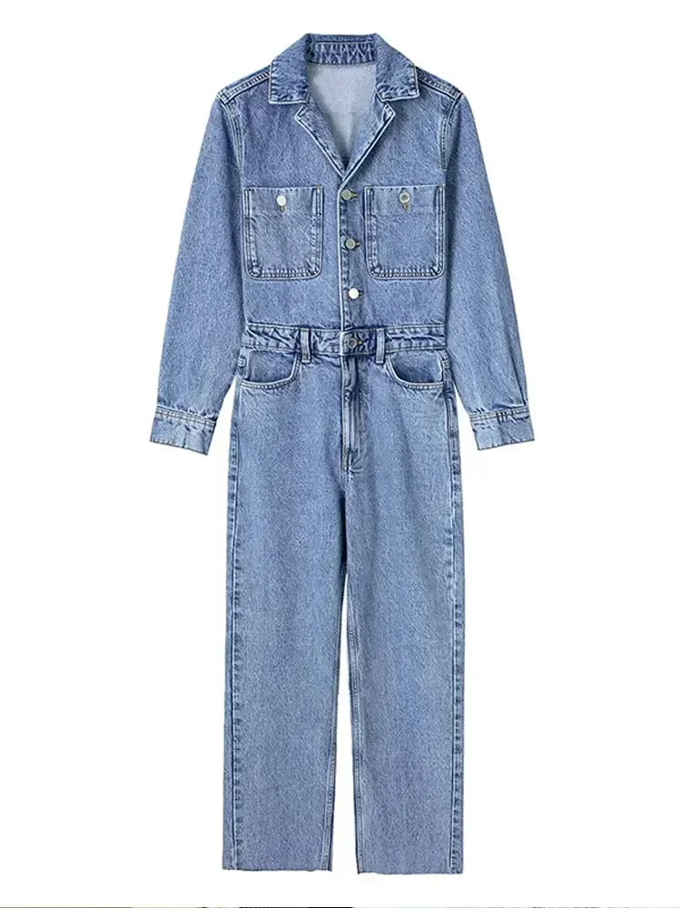 Denim Jumpsuit for Women Overalls Woman Jean Overalls Long Sleeve ElegSPECIFICATIONSBrand Name: NoEnName_NullStyle: StreetwearAge: MIDDLE AGEOrigin: Mainland ChinaCN: GuangdongSeason: Spring/SummerMaterial: POLYESTERDecoration: noneFabDMEwomenstorenull