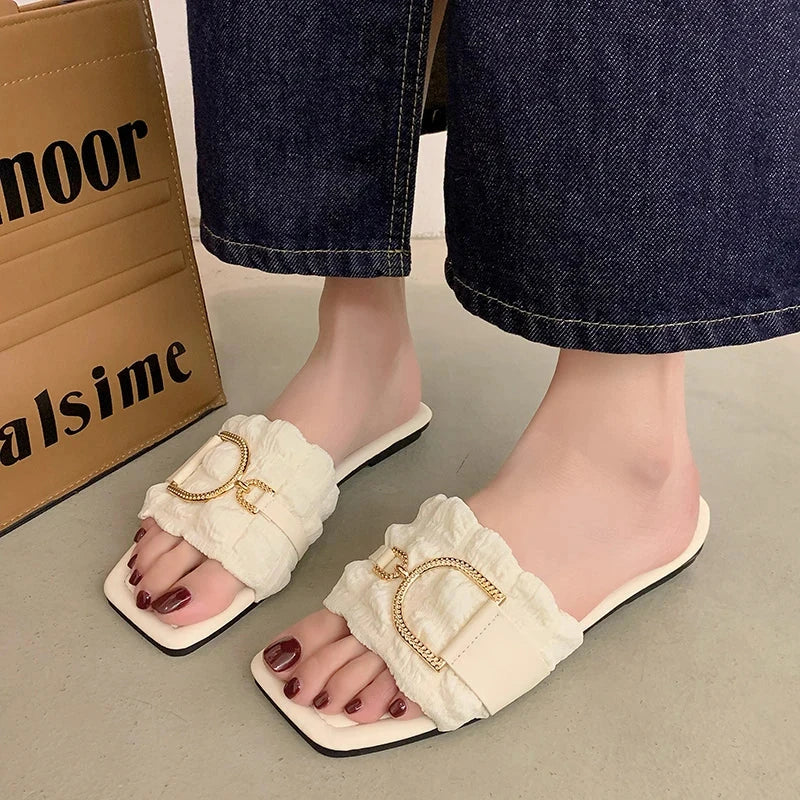 New Versatile Fashion Internet Celebrity Fairy Style High-end Sense SaSPECIFICATIONSBrand Name: XINGDIKUShoes Type: Modern SlippersApplicable Place: IndoorUpper Material: PUHeel Height: Flat (≤1cm)Origin: Mainland ChinaCN: ZhejiangSeasDMEwomenstorenull