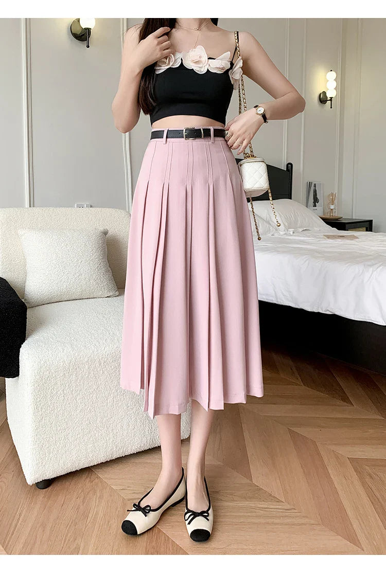 High Waist Midi Pleated Skirts Women's Fashion A-line Casual Suit SkirSPECIFICATIONSBrand Name: YUAZHOQIMaterial: POLYESTERStyle: CasualElasticity: Non StrechOrigin: Mainland ChinaCN: GuangdongSeason: Spring/SummerFabric Type: BroadcloDMEwomenstorenull