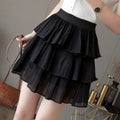 Skirts- Elastic High Waist Sweet Chiffon Ruffled Mini Pleated Skirt