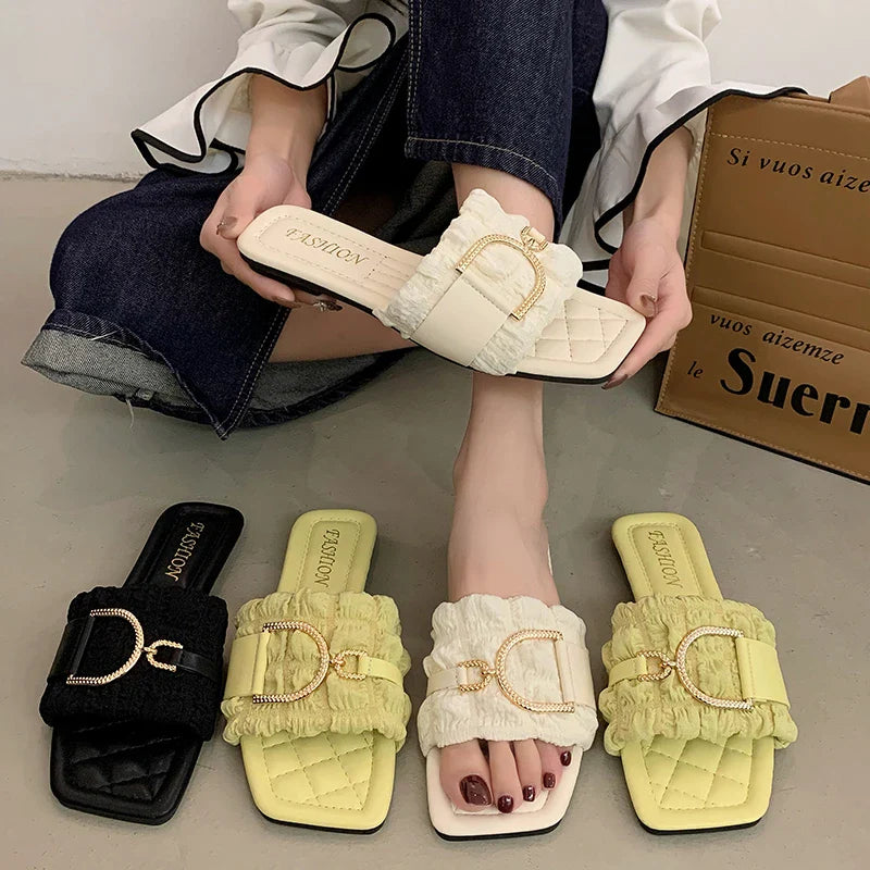 New Versatile Fashion Internet Celebrity Fairy Style High-end Sense SaSPECIFICATIONSBrand Name: XINGDIKUShoes Type: Modern SlippersApplicable Place: IndoorUpper Material: PUHeel Height: Flat (≤1cm)Origin: Mainland ChinaCN: ZhejiangSeasDMEwomenstorenull