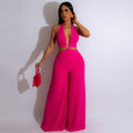 Jumpsuit- Halter Neck Backless Sleeveless Straight Loose Wide Leg