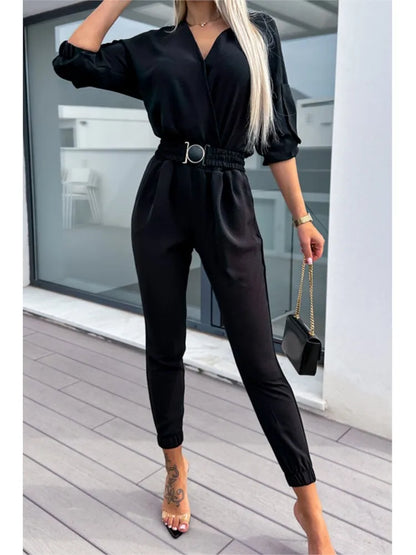 Women's Casual Jumpsuit Pants Fashion Sleeve Slim Fit High Waisted FemSPECIFICATIONSBrand Name: owner girlStyle: Office LadyAge: MIDDLE AGECraft of Weaving: TATOrigin: Mainland ChinaCN: JiangxiSeason: Spring/SummerMaterial: POLYESTERDeDMEwomenstorenull