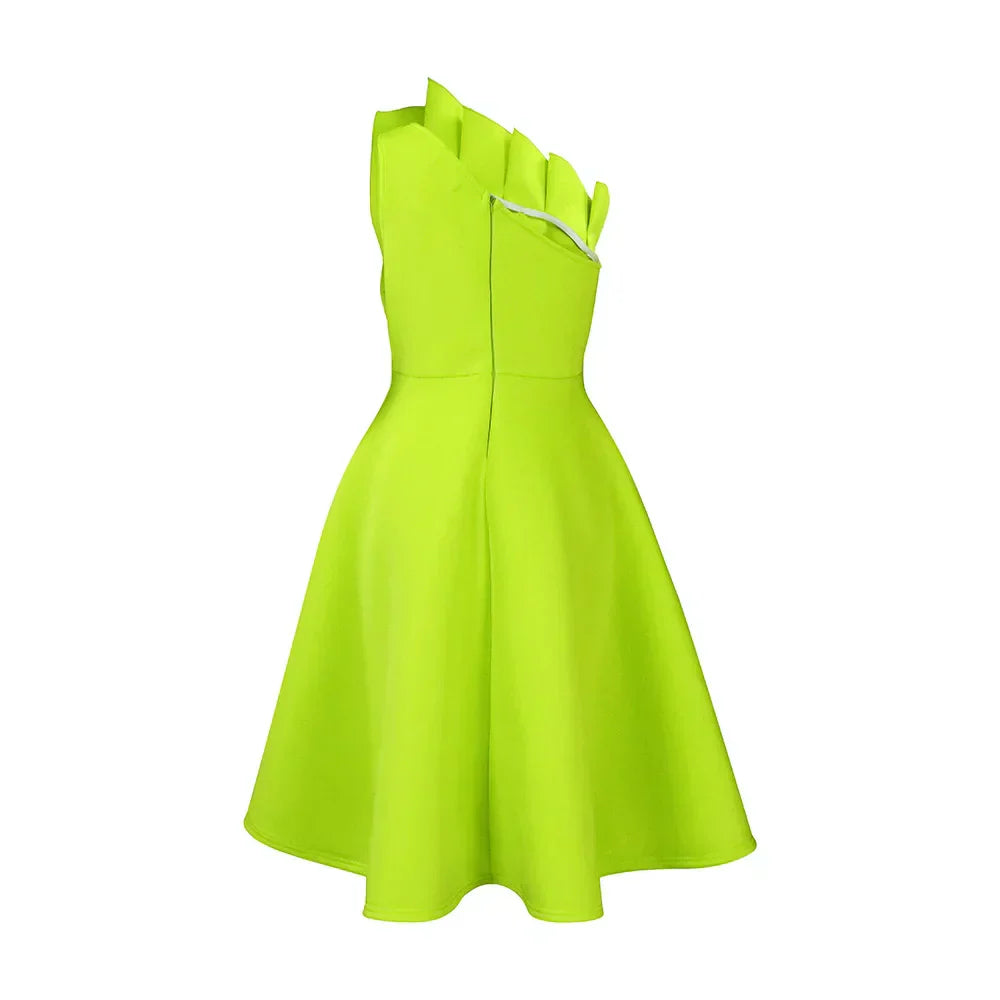 Dress- Hot Women Ruffle Patchwork One Shoulder sleeveless Outfits