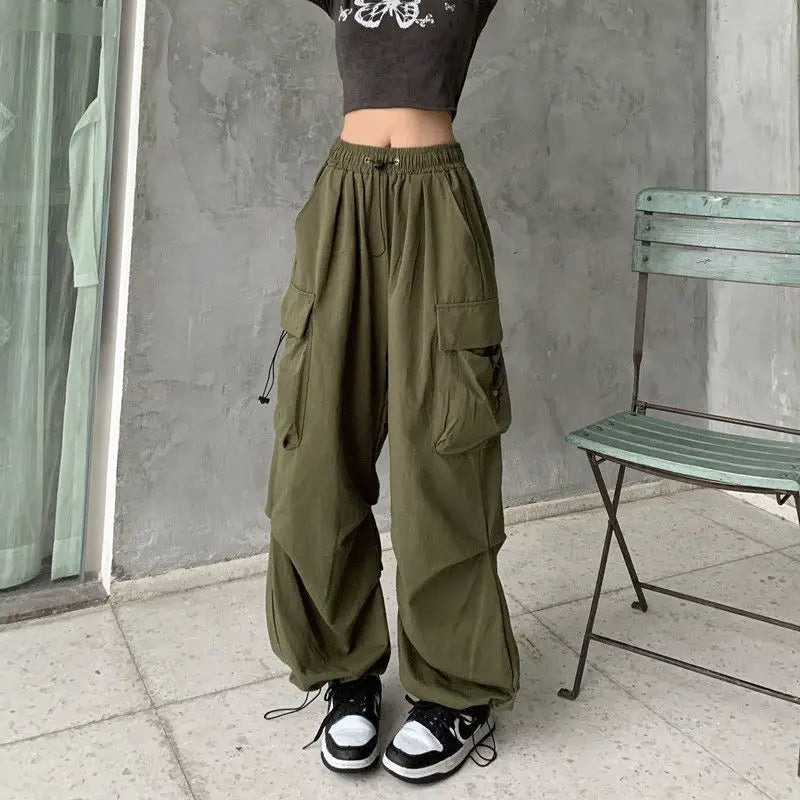 Cargo Pants Spring Elastic Waist Solid Color Pockets Wide Leg Trouser SPECIFICATIONSBrand Name: NoEnName_NullMaterial: POLYESTEROrigin: Mainland ChinaCN: JiangxiClosure Type: DrawstringGender: WOMENItem Type: full lengthSport Type: RunDMEwomenstorenull