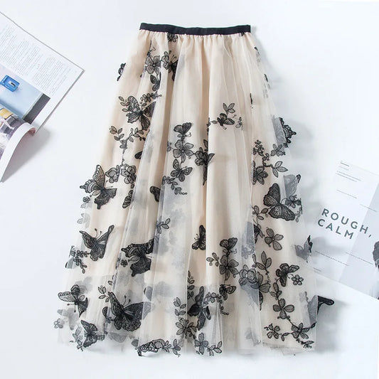 Skirt Women Vintage Butterfly Embroidery Elastic High Waist A-Line MesSPECIFICATIONSBrand Name: GLINDADAMaterial: POLYESTERMaterial: MeshMaterial: VoileStyle: Chinese StyleElasticity: Slight StrechOrigin: Mainland ChinaCN: GuangdongSeaDMEwomenstorenull