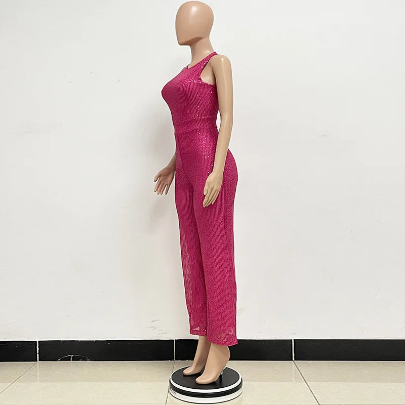 Sleeveless Sequined Jumpsuit Round Neck Slim Fit High Waist Sexy SprinSPECIFICATIONSBrand Name: mandylandyStyle: StreetwearAge: MIDDLE AGEOrigin: Mainland ChinaCN: GuangdongSeason: SummerMaterial: POLYESTERDecoration: SequinedFabric TyDMEwomenstorenull