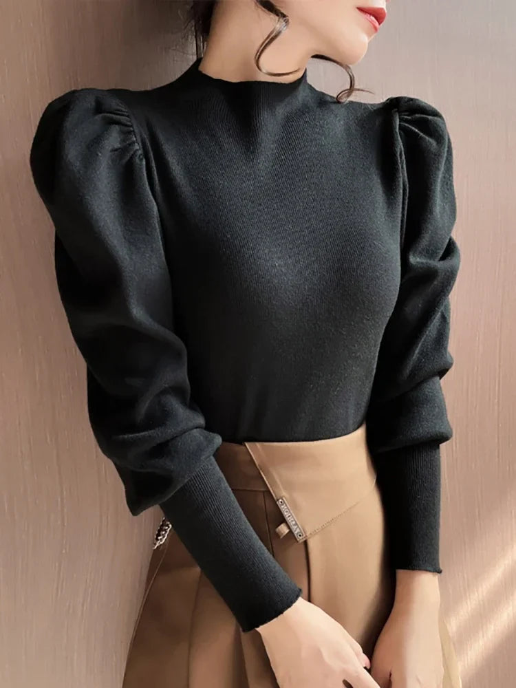 Sweater Turtleneck Slim Fit Basic Pullovers Fashion Korean Knit Tops PSPECIFICATIONSBrand Name: zjaissClothing Length: regularMaterial: POLYESTERMaterial: COTTONDecoration: noneCollar: Mock NeckElasticity: High StrecthSleeve Style: pufDMEwomenstorenull