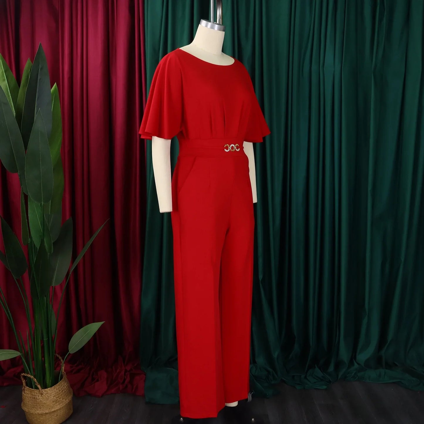 Jumpsuits Women Elegant Luxury O Neck Short Sleeve Belt Waisted StraigSPECIFICATIONSBrand Name: NoEnName_NullStyle: Office LadyAge: MIDDLE AGEOrigin: Mainland ChinaCN: GuangdongSeason: All seasonMaterial: POLYESTERDecoration: sashesFabDMEwomenstorenull