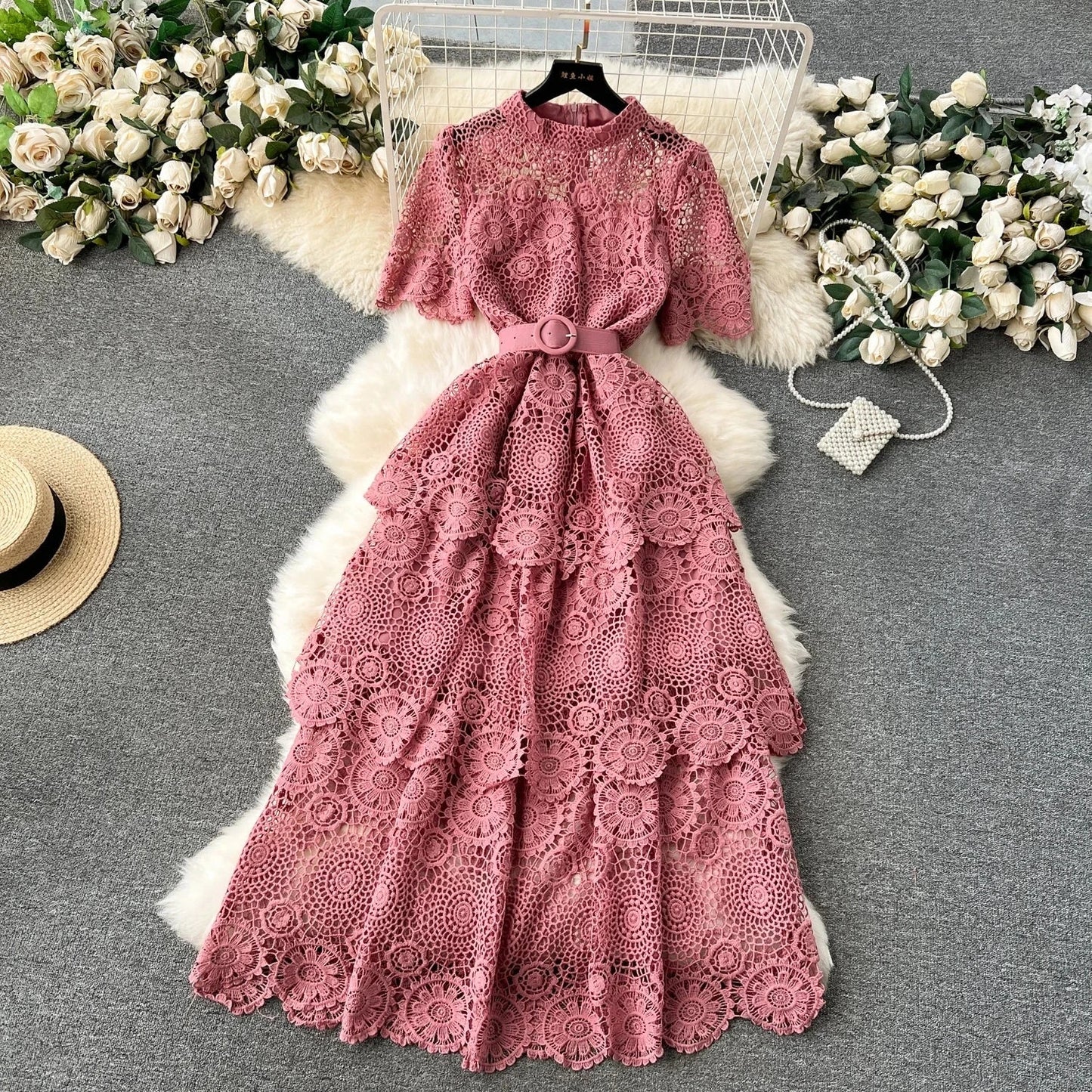 Dress Chic  A-line Fashion Chiffon Spring Autumn Short Sleeve Women DrSPECIFICATIONSBrand Name: unidanceElasticity: Slight StrechSleeve Style: Petal SleeveFabric Type: KnittingHign-concerned Chemical: NonePattern Type: SolidFit Type: RDMEwomenstorenull