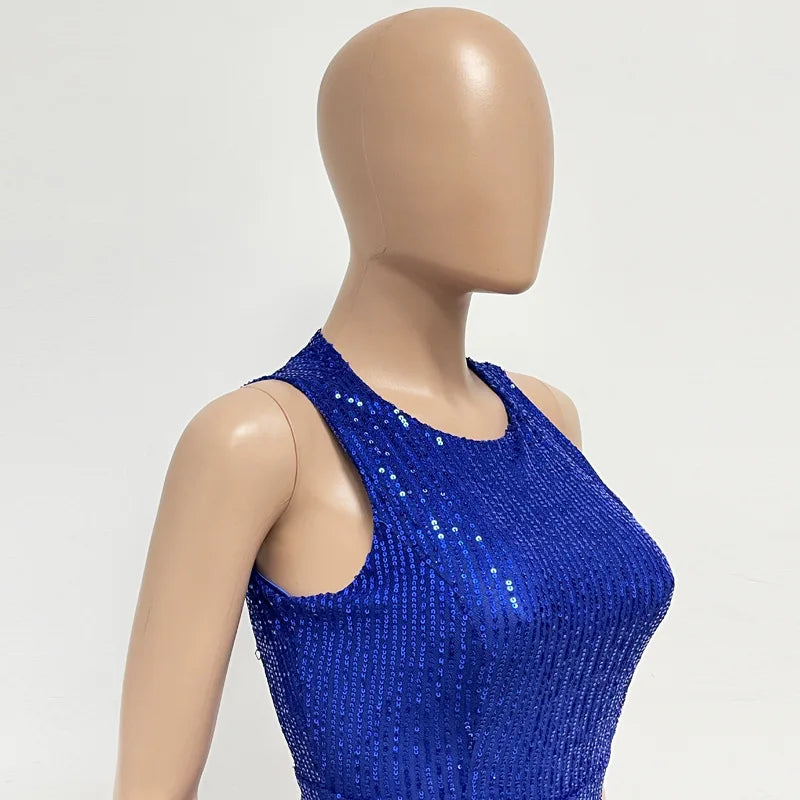 Sleeveless Sequined Jumpsuit Round Neck Slim Fit High Waist Sexy SprinSPECIFICATIONSBrand Name: mandylandyStyle: StreetwearAge: MIDDLE AGEOrigin: Mainland ChinaCN: GuangdongSeason: SummerMaterial: POLYESTERDecoration: SequinedFabric TyDMEwomenstorenull