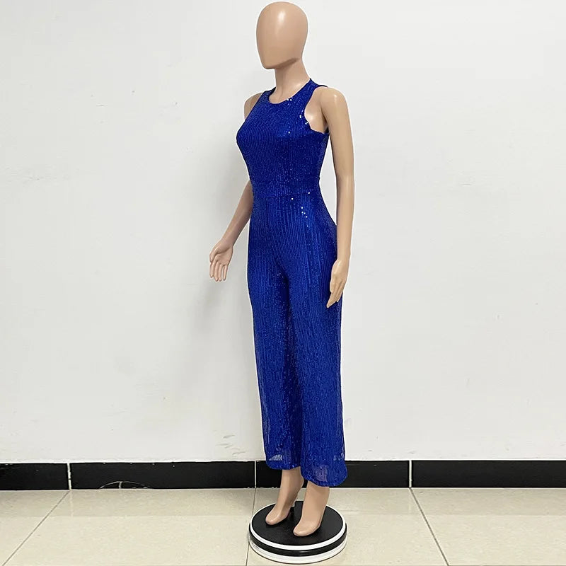 Sleeveless Sequined Jumpsuit Round Neck Slim Fit High Waist Sexy SprinSPECIFICATIONSBrand Name: mandylandyStyle: StreetwearAge: MIDDLE AGEOrigin: Mainland ChinaCN: GuangdongSeason: SummerMaterial: POLYESTERDecoration: SequinedFabric TyDMEwomenstorenull