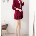 2 piece women's elegant suit with unlined blazer and A-line skirt in red.