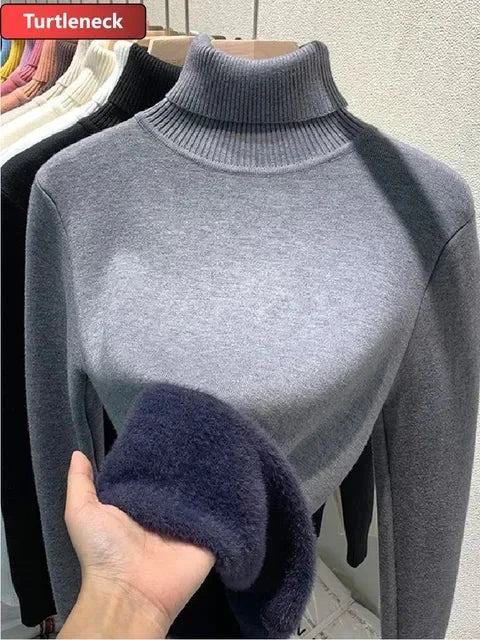 Turtleneck Sweater Women Korean Fashion Lined Warm Knitted Pullover SlSPECIFICATIONSBrand Name: NoEnName_Nullwhether full opening: NoClothing Length: regularMaterial: AcetateDecoration: sashesClosure Type: Single BreastedCollar: RuffleDMEwomenstorenull