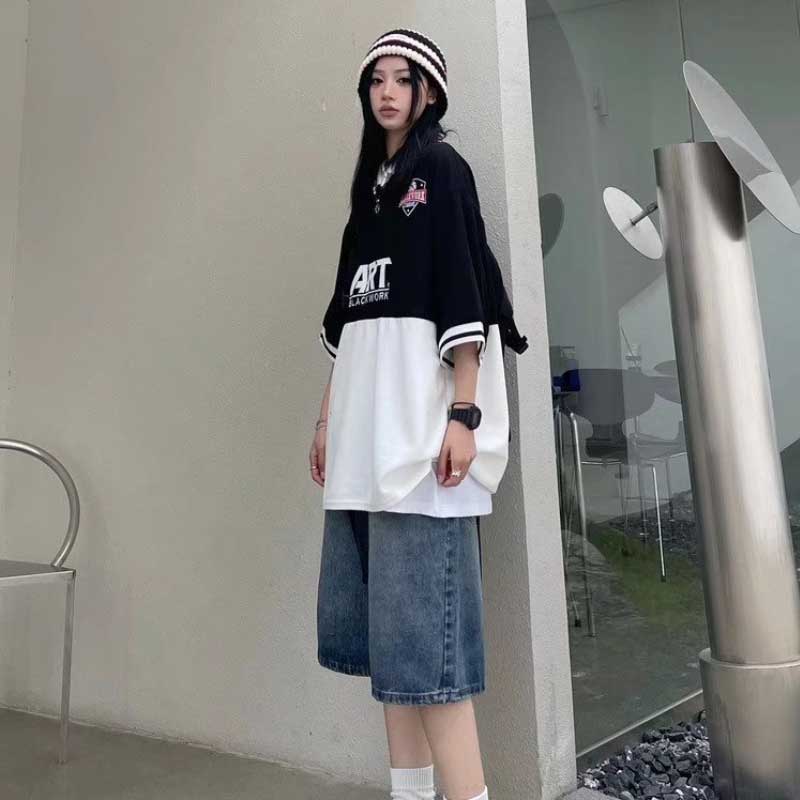 High Street Retro Blue Jeans Shorts Women Summer New Baggy Wide Leg DeSPECIFICATIONSBrand Name: NiXisMaterial: COTTONMaterial: POLYESTERElasticity: Non StrechFabric Type: Thin denimHign-concerned Chemical: NoneLength: Calf-Length PantsDMEwomenstorenull