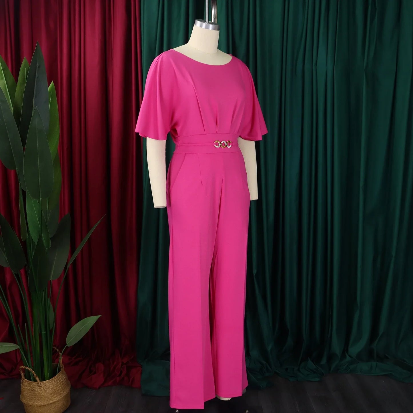 Jumpsuits Women Elegant Luxury O Neck Short Sleeve Belt Waisted StraigSPECIFICATIONSBrand Name: NoEnName_NullStyle: Office LadyAge: MIDDLE AGEOrigin: Mainland ChinaCN: GuangdongSeason: All seasonMaterial: POLYESTERDecoration: sashesFabDMEwomenstorenull