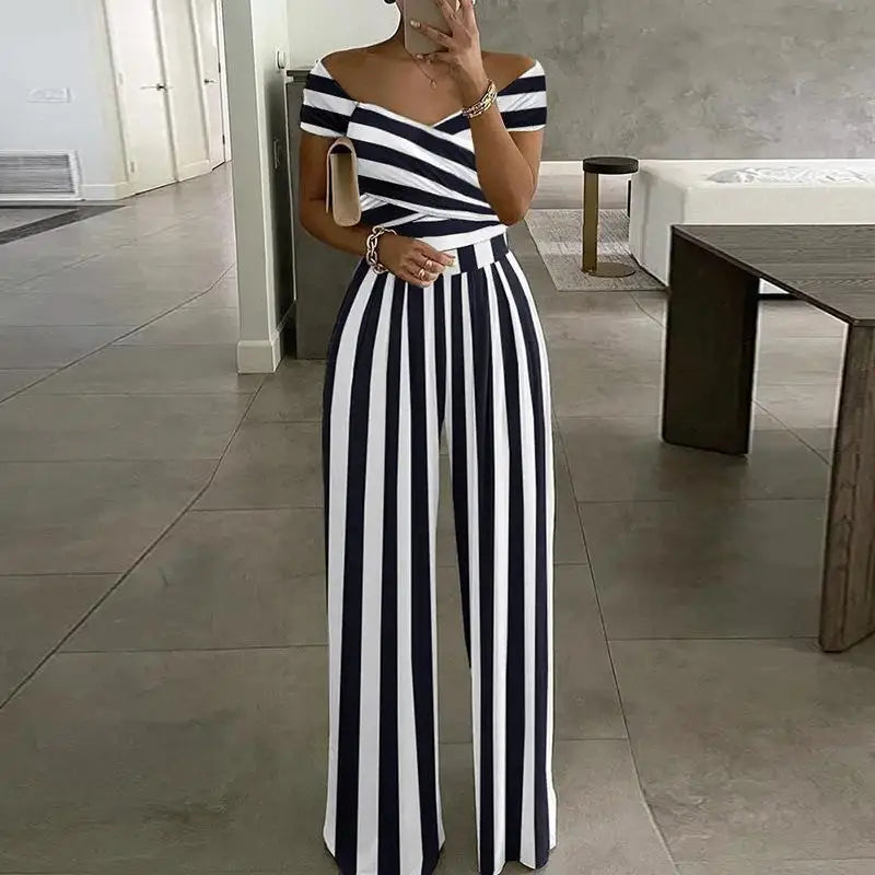 Fashion Printed Casual High Waist Jumpsuit Ladies Sexy Off Shoulder FlSPECIFICATIONSBrand Name: NoEnName_NullStyle: StreetwearAge: MIDDLE AGECraft of Weaving: TATOrigin: Mainland ChinaCN: GuangdongSeason: SummerMaterial: POLYESTERMaterDMEwomenstorenull