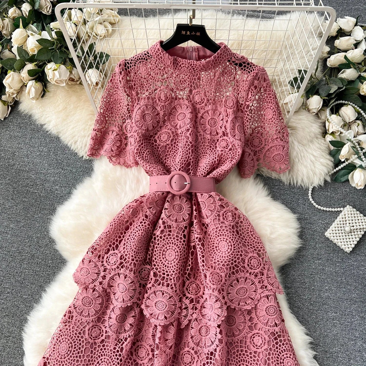 Dress Chic  A-line Fashion Chiffon Spring Autumn Short Sleeve Women DrSPECIFICATIONSBrand Name: unidanceElasticity: Slight StrechSleeve Style: Petal SleeveFabric Type: KnittingHign-concerned Chemical: NonePattern Type: SolidFit Type: RDMEwomenstorenull