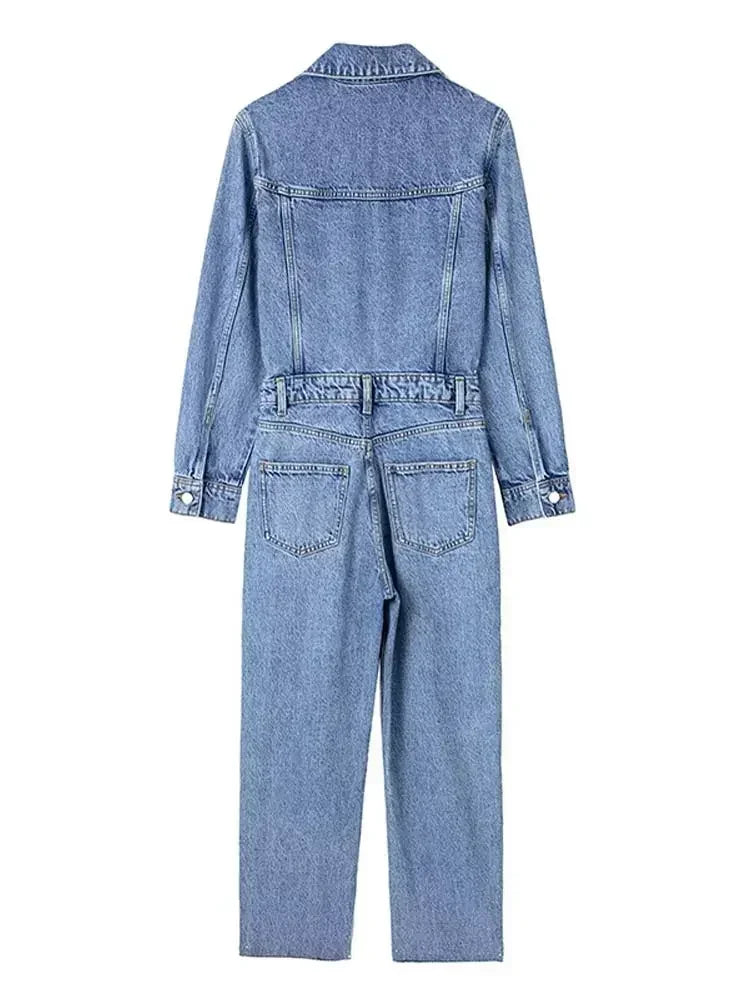 Denim Jumpsuit for Women Overalls Woman Jean Overalls Long Sleeve ElegSPECIFICATIONSBrand Name: NoEnName_NullStyle: StreetwearAge: MIDDLE AGEOrigin: Mainland ChinaCN: GuangdongSeason: Spring/SummerMaterial: POLYESTERDecoration: noneFabDMEwomenstorenull