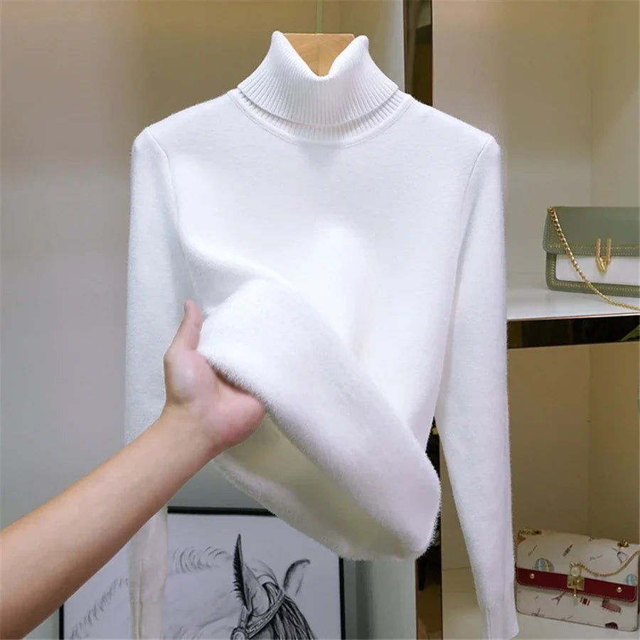 Turtleneck Sweater Women Korean Fashion Lined Warm Knitted Pullover SlSPECIFICATIONSBrand Name: NoEnName_Nullwhether full opening: NoClothing Length: regularMaterial: AcetateDecoration: sashesClosure Type: Single BreastedCollar: RuffleDMEwomenstorenull