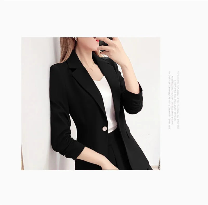 2 piece thin elegant unlined blazer and A-line skirt chic suit for women.