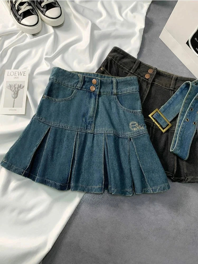 denim skirt women's clothing spring and summer retro pleated skirt empSPECIFICATIONSBrand Name: HIZILENTMaterial: COTTONStyle: High StreetElasticity: Non StrechOrigin: Mainland ChinaCN: GuangdongSeason: Spring/SummerFabric Type: DenimHDMEwomenstorenull