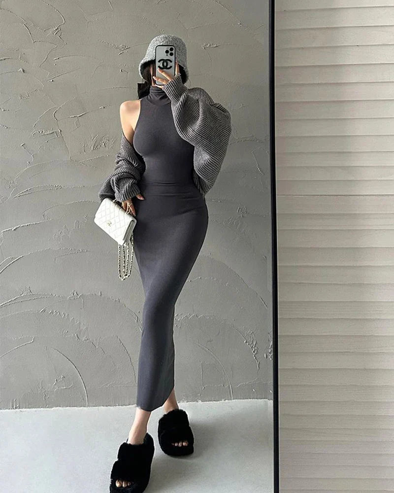 Turtleneck Midi Dress Women Ladies Elastic Hip Wrap Elegant Bodycon DrSPECIFICATIONSBrand Name: MEXZTElasticity: Slight StrechSleeve Style: regularFabric Type: ViscoseHign-concerned Chemical: NonePattern Type: SolidFit Type: SlimSilhouDMEwomenstorenull