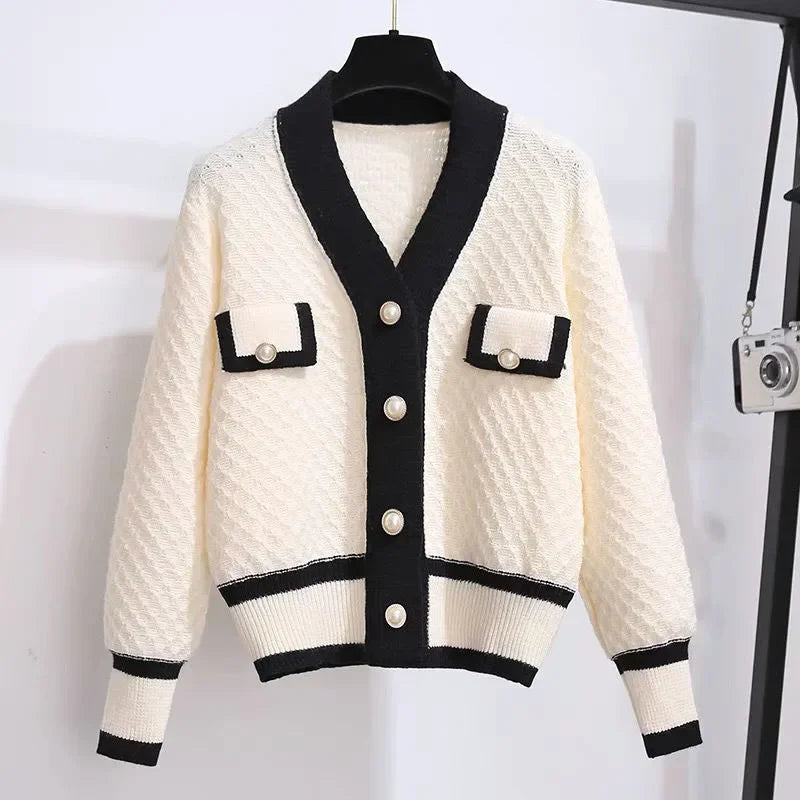 Sweater Cardigans Women Korean Loose Long-Sleeved Knit Sweater Coat FeSPECIFICATIONSBrand Name: LucyeverElasticity: Medium StrecthSleeve Style: regularHign-concerned Chemical: NoneMaterial Composition: cottonPattern Type: PatchworkFit DMEwomenstorenull