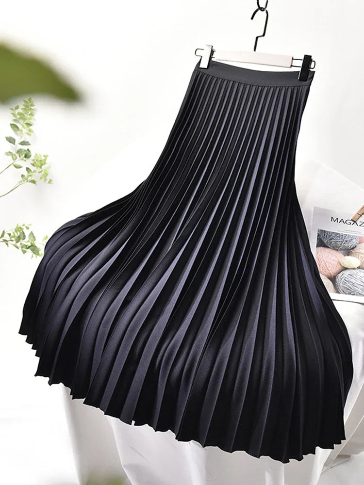 Elegant Chic Solid Pleated Skirt High Waist Luxury Fashion With ElastiSPECIFICATIONSBrand Name: soliatenMaterial: POLYESTERStyle: basicsElasticity: Non StrechOrigin: Mainland ChinaCN: ZhejiangSeason: Autumn/WinterFabric Type: BroadclotDMEwomenstorenull