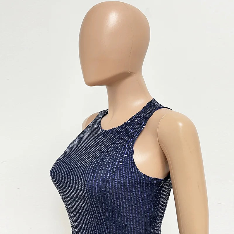 Sleeveless Sequined Jumpsuit Round Neck Slim Fit High Waist Sexy SprinSPECIFICATIONSBrand Name: mandylandyStyle: StreetwearAge: MIDDLE AGEOrigin: Mainland ChinaCN: GuangdongSeason: SummerMaterial: POLYESTERDecoration: SequinedFabric TyDMEwomenstorenull