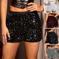 Sequins Shorts Waist Elastic Band Sparkly Straight Leg ShortsSPECIFICATIONSBrand Name: SANWOODDecoration: noneFabric Type: blendedHign-concerned Chemical: NonePant Style: regularPattern Type: SolidFit Type: regularStyle: CasuaDMEwomenstorenull