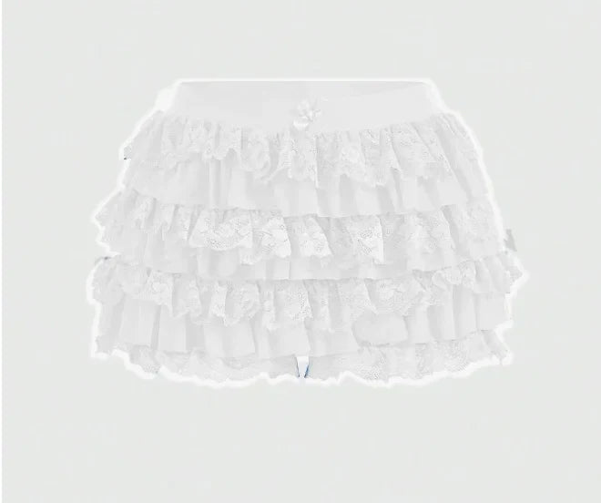 Women's Sweet Bow Lace Ruffles Shorts  Aesthetic Elastic Waist Short PSPECIFICATIONSBrand Name: hiriginDecoration: BOWDecoration: RUFFLESDecoration: TierredFabric Type: BroadclothHign-concerned Chemical: NonePant Style: regularPattern DMEwomenstorenull