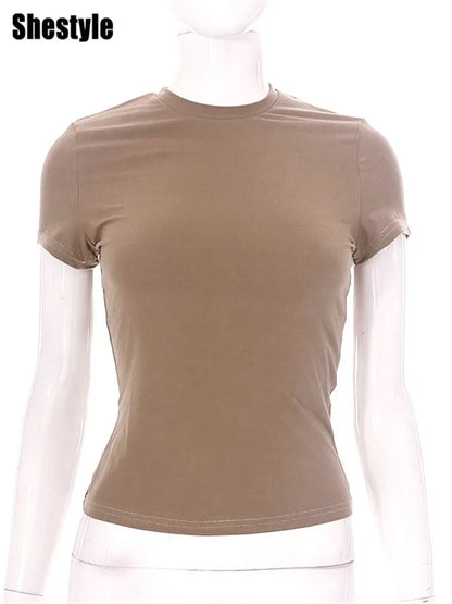 Top- Women Short Sleeve Stretchy O-Neck All-Match New Arrival 