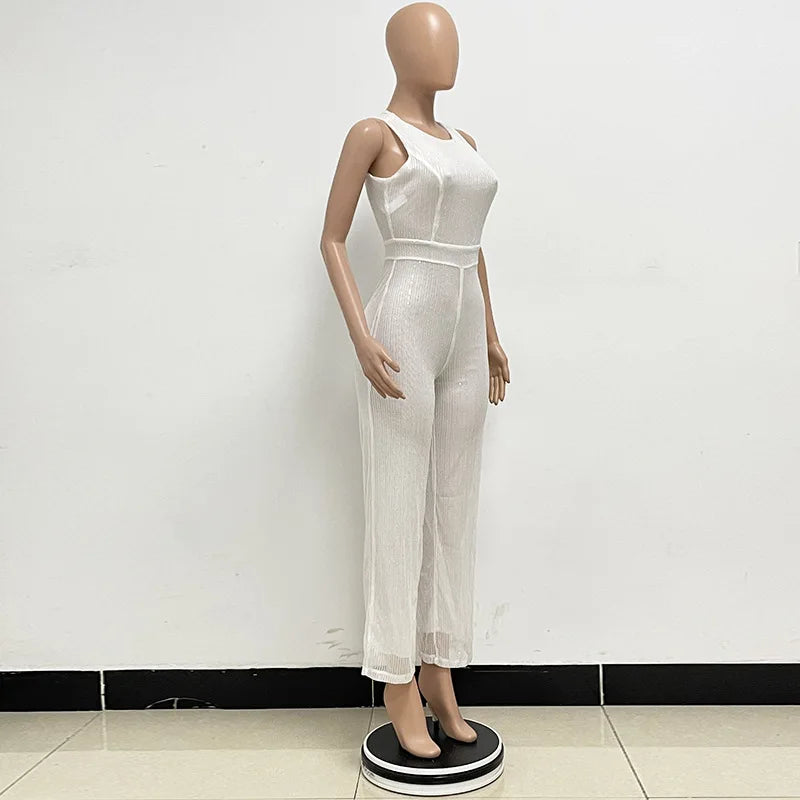 Sleeveless Sequined Jumpsuit Round Neck Slim Fit High Waist Sexy SprinSPECIFICATIONSBrand Name: mandylandyStyle: StreetwearAge: MIDDLE AGEOrigin: Mainland ChinaCN: GuangdongSeason: SummerMaterial: POLYESTERDecoration: SequinedFabric TyDMEwomenstorenull