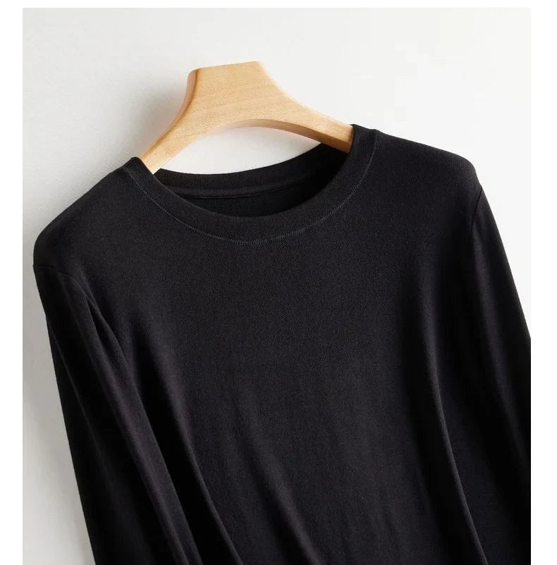 Wool Soft Long Sleeve T-shirts Women Round Neck Slim Fit Basic HeatingSPECIFICATIONSBrand Name: Y DemoStyle: Office LadyAge: MIDDLE AGEOrigin: Mainland ChinaCN: ZhejiangSeason: Autumn/WinterClothing Length: regularDecoration: noneElastDMEwomenstorenull