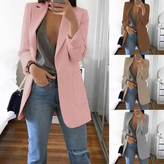 Blazer Woman Vintage Oversize Office Lady Suits Jacket Solid Color