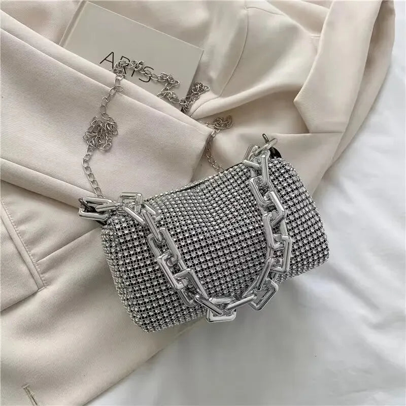 Handbag- Rhinestone Bucket Bag Glitter Chain Purse Women's Mini Bag