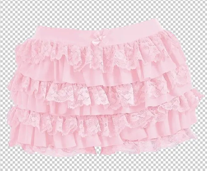 Women's Sweet Bow Lace Ruffles Shorts  Aesthetic Elastic Waist Short PSPECIFICATIONSBrand Name: hiriginDecoration: BOWDecoration: RUFFLESDecoration: TierredFabric Type: BroadclothHign-concerned Chemical: NonePant Style: regularPattern DMEwomenstorenull