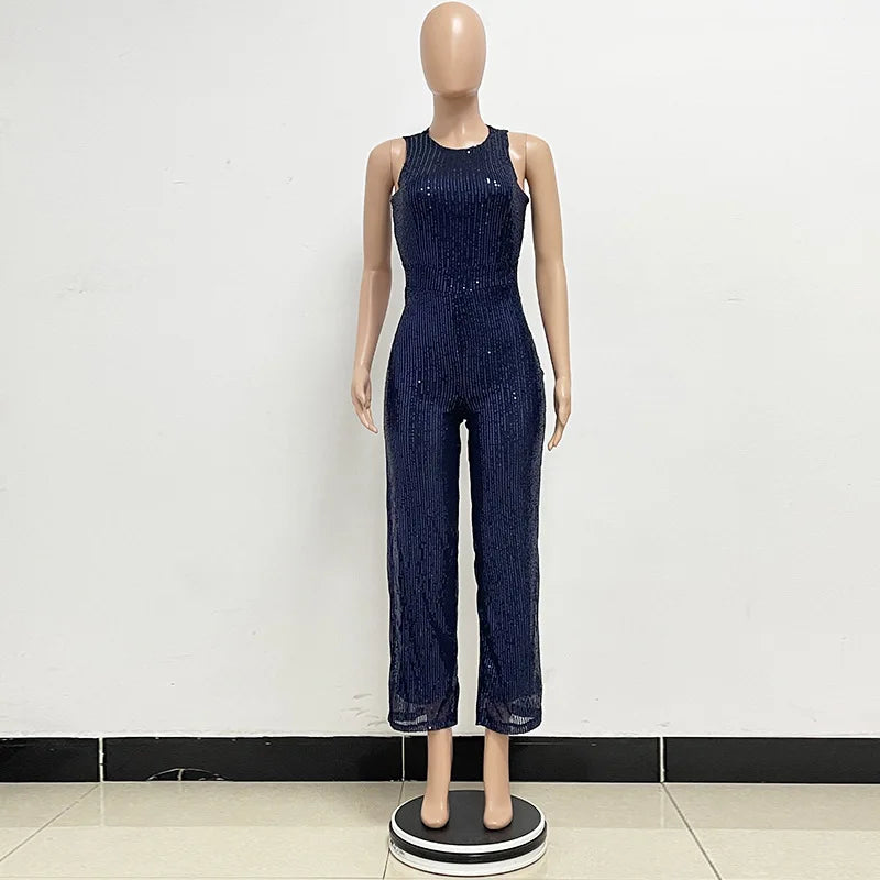 Sleeveless Sequined Jumpsuit Round Neck Slim Fit High Waist Sexy SprinSPECIFICATIONSBrand Name: mandylandyStyle: StreetwearAge: MIDDLE AGEOrigin: Mainland ChinaCN: GuangdongSeason: SummerMaterial: POLYESTERDecoration: SequinedFabric TyDMEwomenstorenull