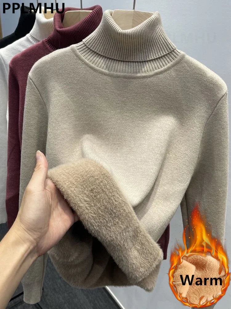 Turtleneck Sweater Women Korean Fashion Lined Warm Knitted Pullover SlSPECIFICATIONSBrand Name: NoEnName_Nullwhether full opening: NoClothing Length: regularMaterial: AcetateDecoration: sashesClosure Type: Single BreastedCollar: RuffleDMEwomenstorenull