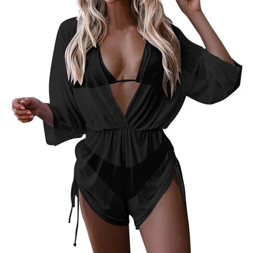 Swimwear- Bikini Set Size Swimsuit Women Long Sleeve Cover Up Print