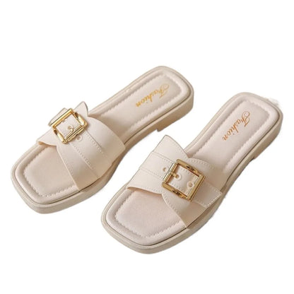 Fashion Square Buckle Outer Wear Shoes with Belt Anti Slip Slippers- Buckle Outer Slippers Wear with Belt Anti Slip Platform FlSPECIFICATIONSBrand Name: NoEnName_NullShoes Type: basicApplicable Place: IndoorUpper Material: PVCClosure Type: Pull OnHeel Height: Low (1cm-3cm)Hign-concerned ChemDMEwomenstorenull