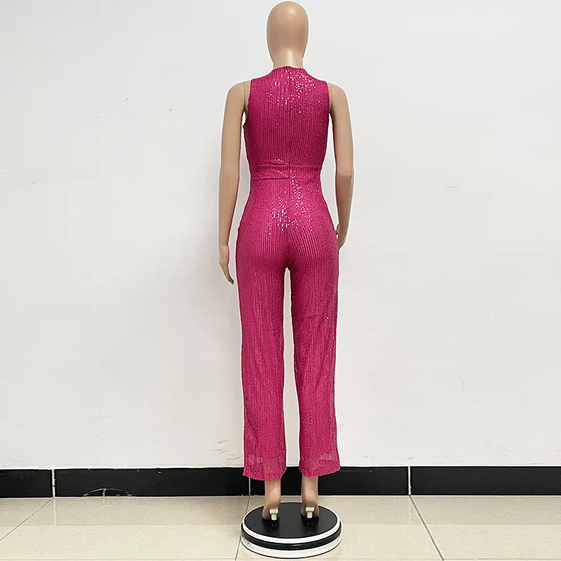 Sleeveless Sequined Jumpsuit Round Neck Slim Fit High Waist Sexy SprinSPECIFICATIONSBrand Name: mandylandyStyle: StreetwearAge: MIDDLE AGEOrigin: Mainland ChinaCN: GuangdongSeason: SummerMaterial: POLYESTERDecoration: SequinedFabric TyDMEwomenstorenull